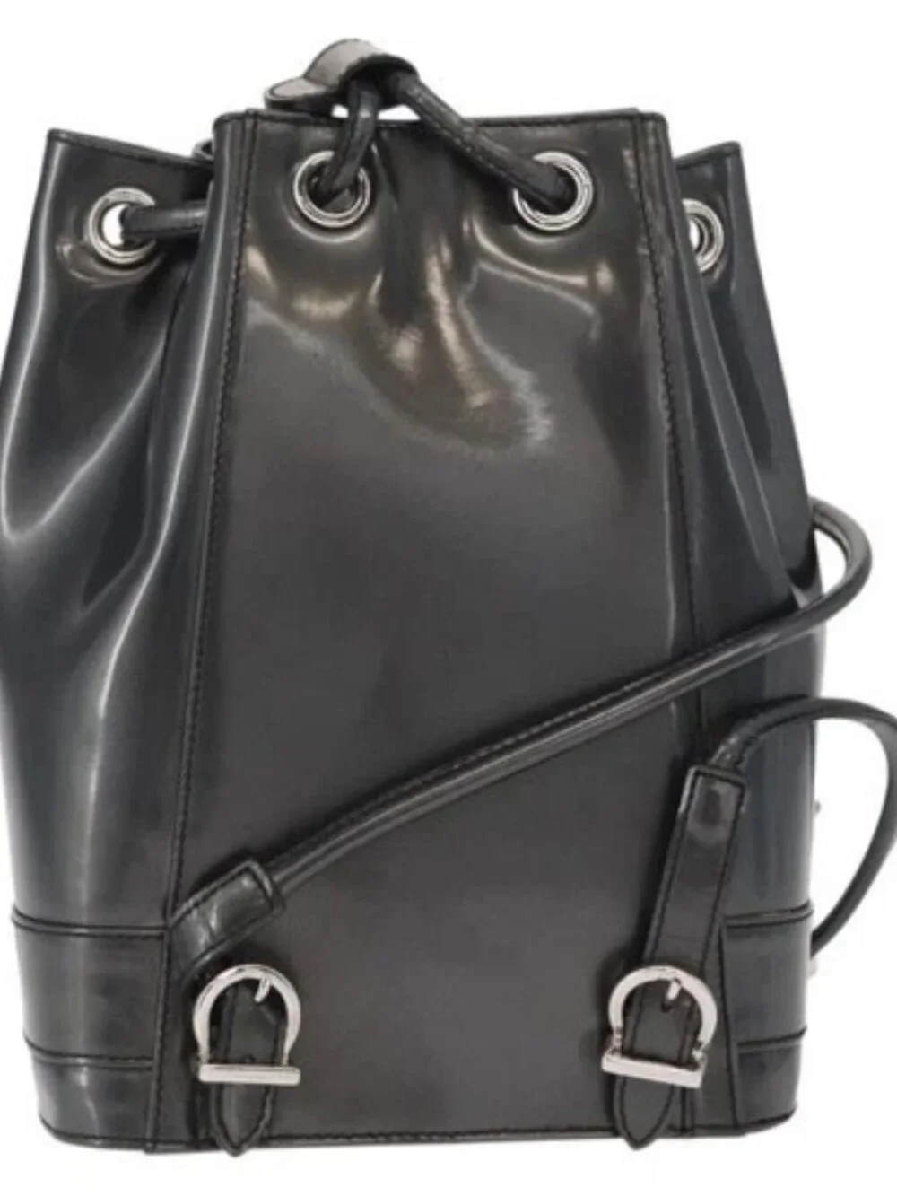 Salvatore Ferragamo Vala Backpack Leather Silver Auth BA8422